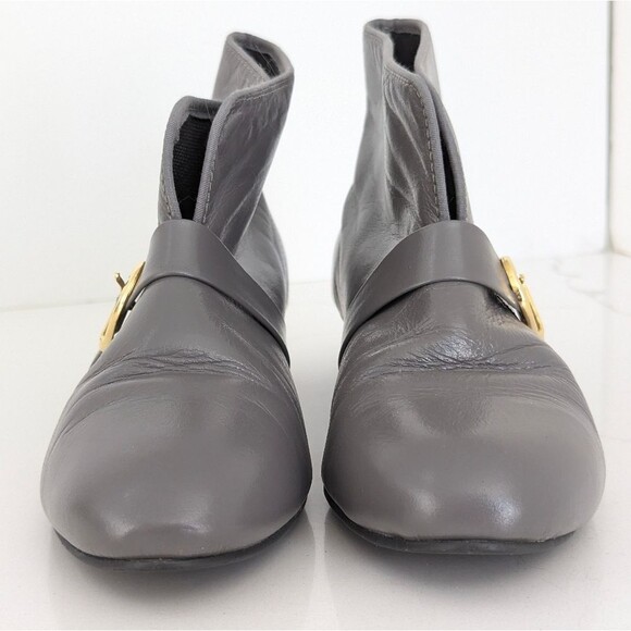 Tic-Tac-Toes gray BobbiBoot Leather gold buckle strap Pull-On Booties  Size 8W - Picture 5 of 8